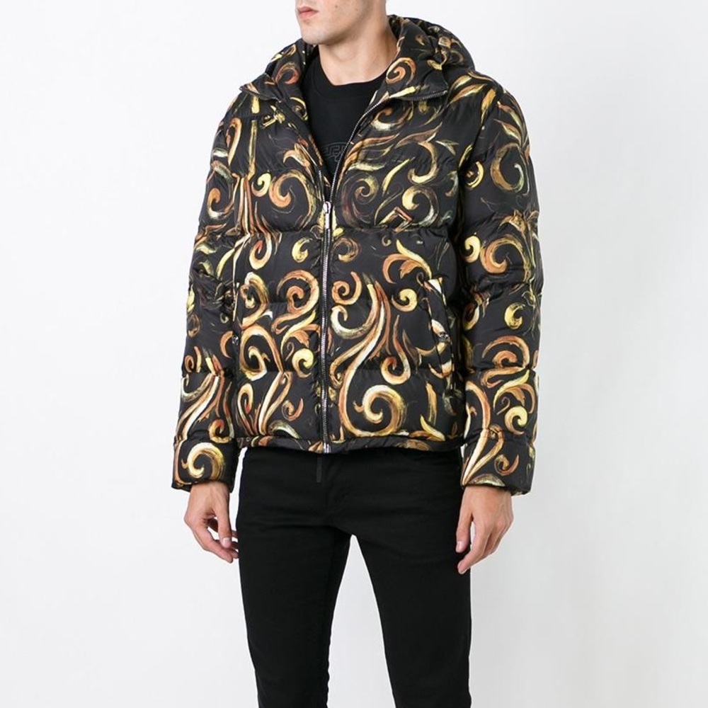 New Versace Barocco Black Gold Down Puffer Jacket